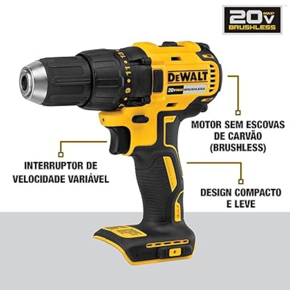 Furadeira e Parafusadeira de Impacto Brushless 1/2" 20V DeWalt DCD7781D2 com 2 Baterias, Carregador e Maleta