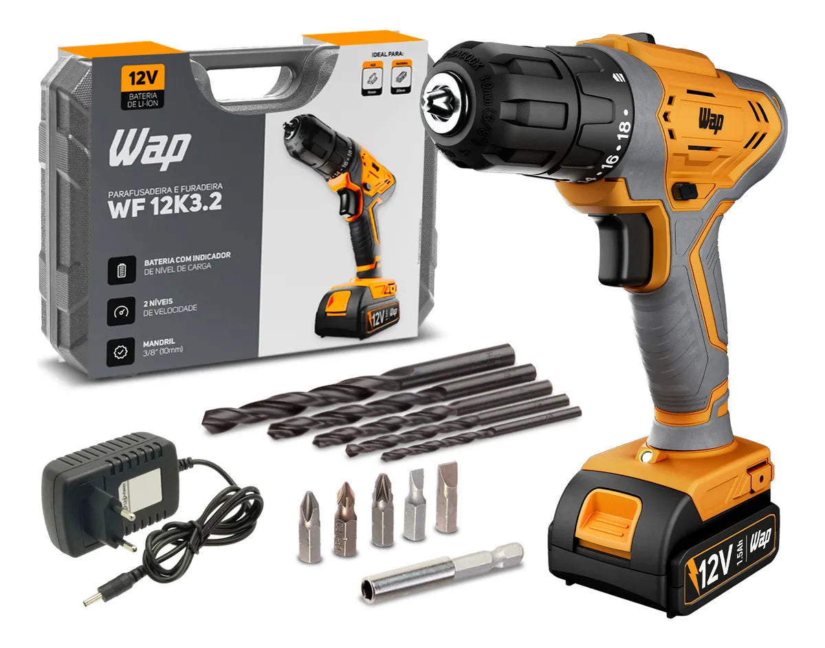 Parafusadeira e Furadeira a Bateria 12V WAP WF 12K3.2 Bivolt
