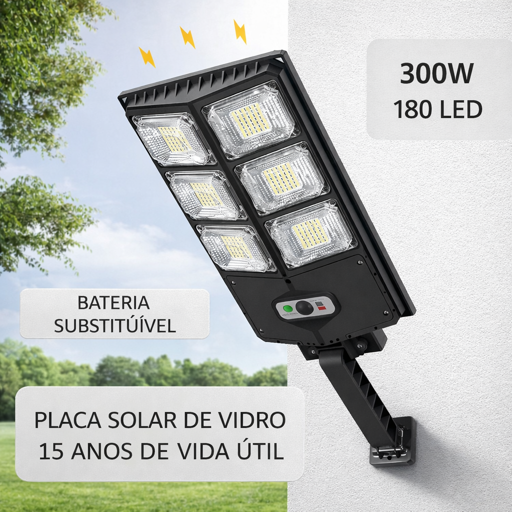 Luminária Solar 300W Externa com Sensor e Controle Remoto